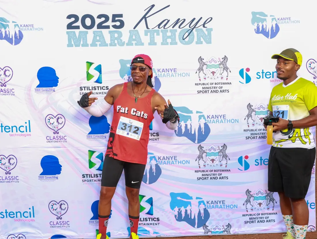 Participants at the 2025 Kanye Marathon photo backdrop